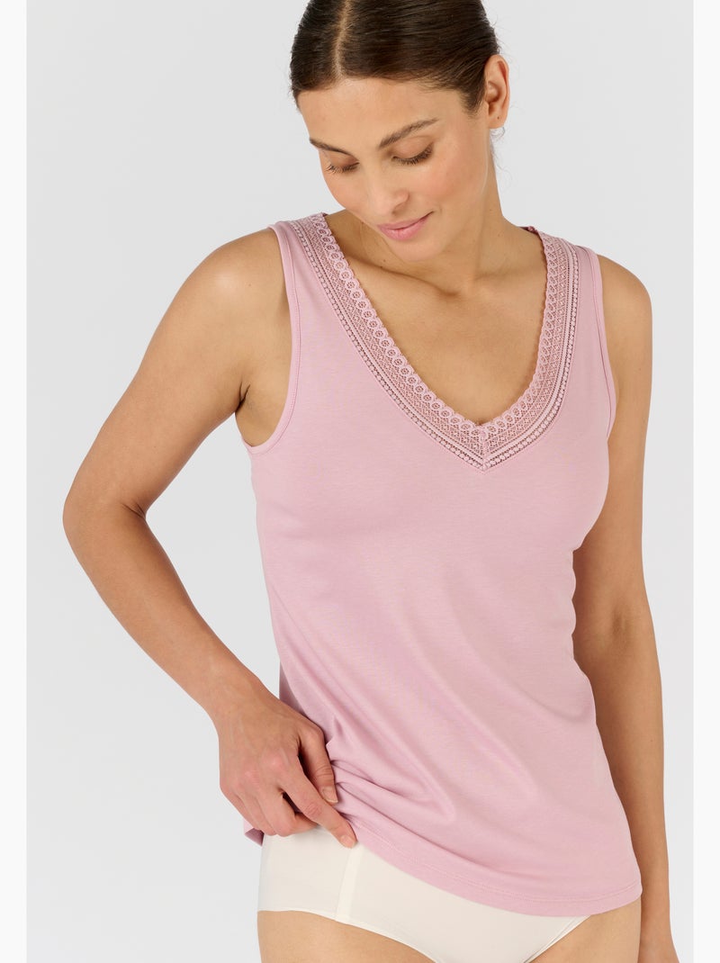 Débardeur Climatyl col V dentelle - Damart Rose pastel - Kiabi