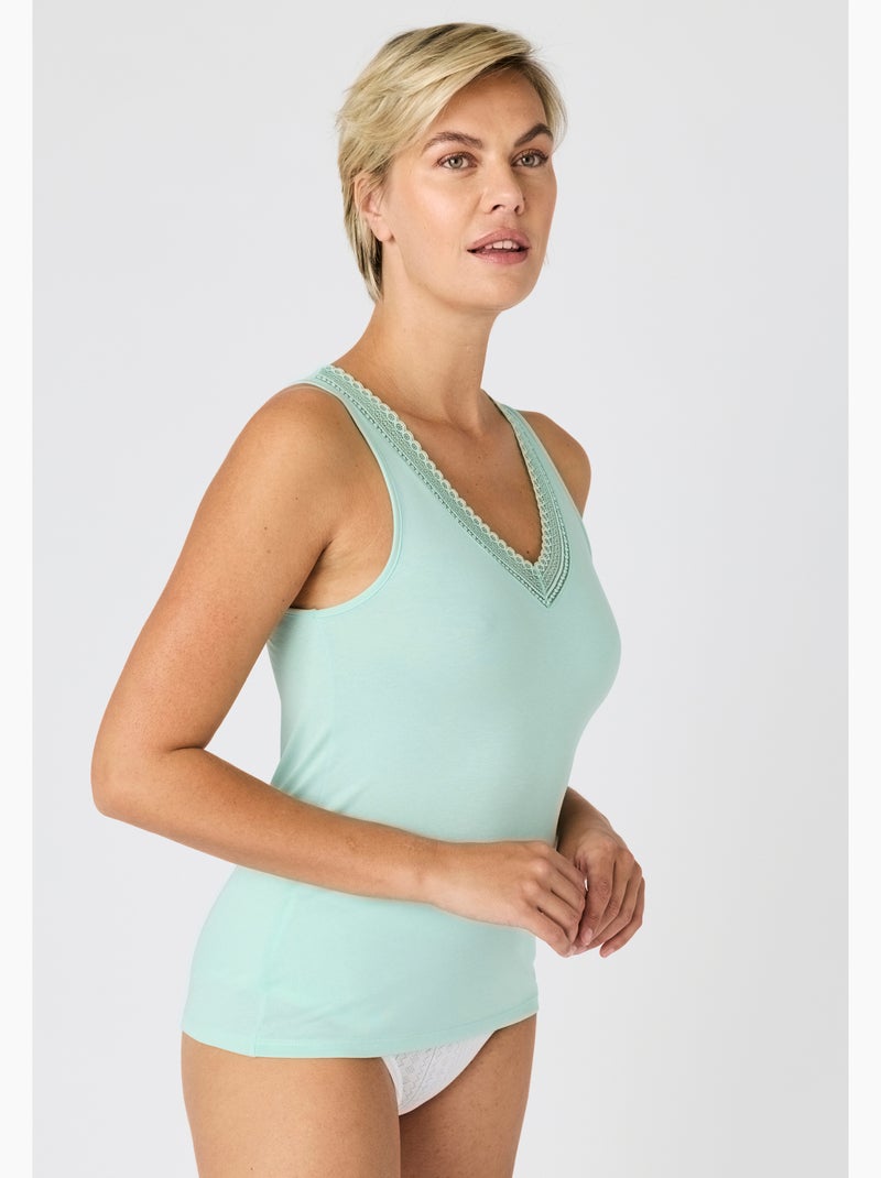 Débardeur Climatyl col V dentelle - Damart Vert pastel - Kiabi