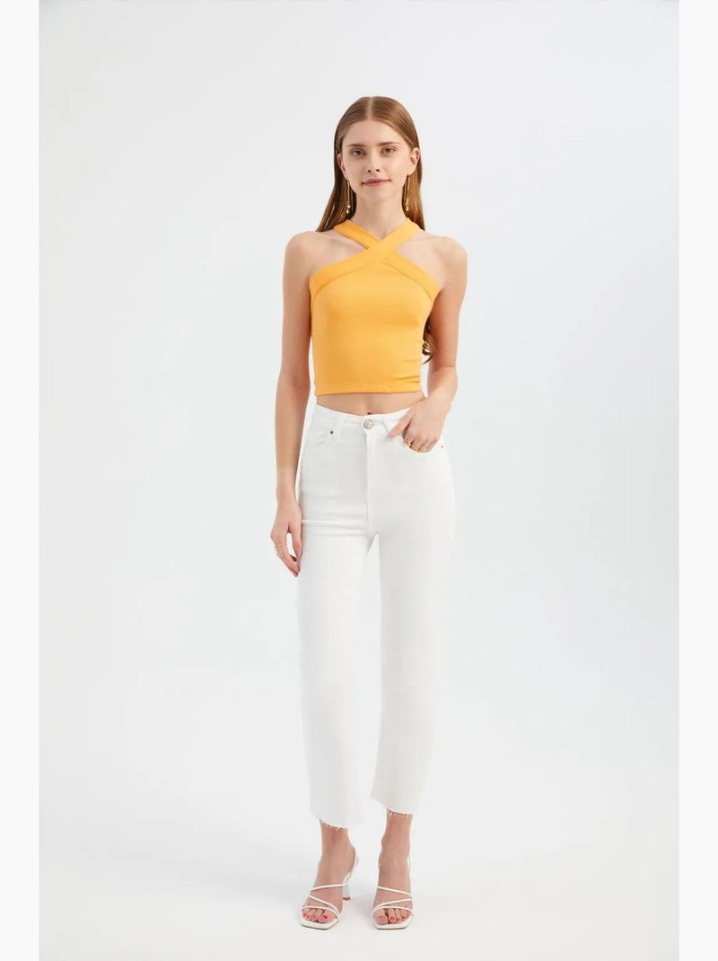 Débardeur col américain croisé court hiccup Orange - Kiabi