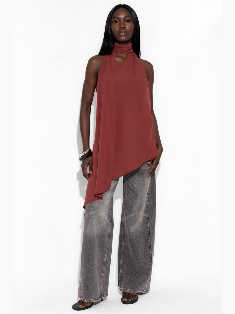 Débardeur col américain détail foulard hiccup Rouge foncé - Kiabi