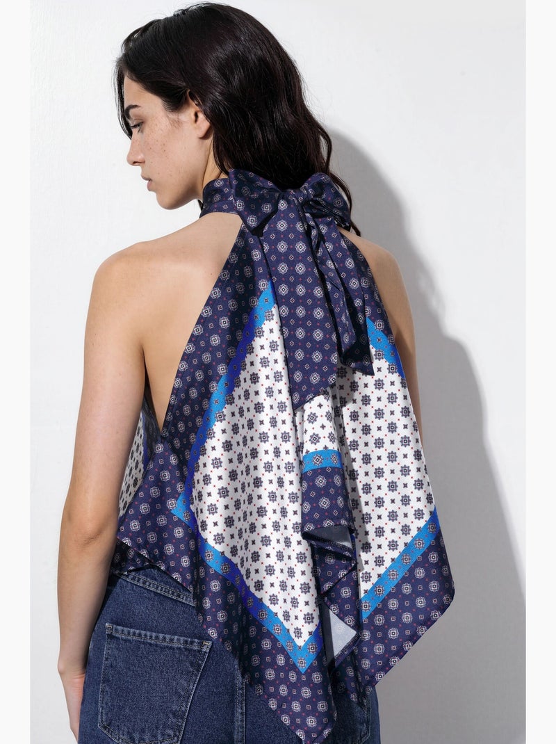 Débardeur col américain foulard satin hiccup Blanc - Kiabi