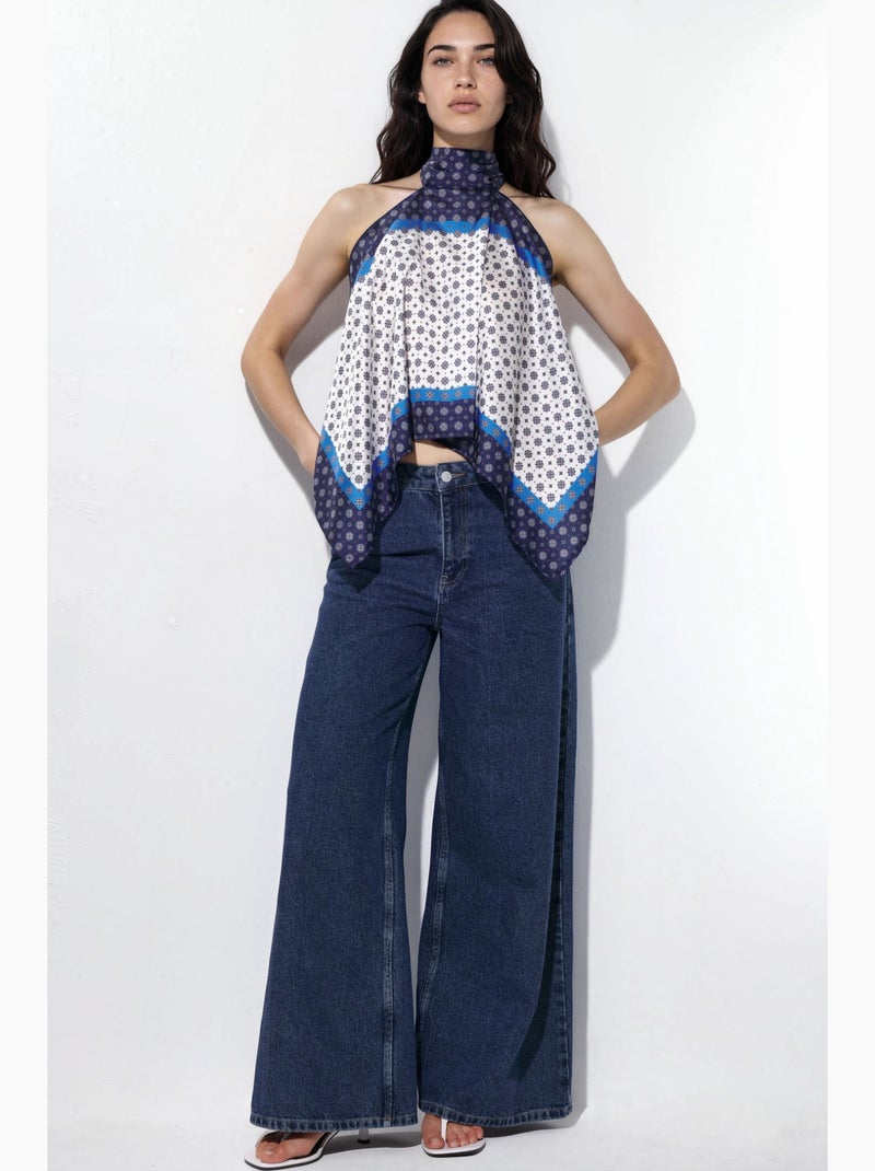 Débardeur col américain foulard satin hiccup Blanc - Kiabi