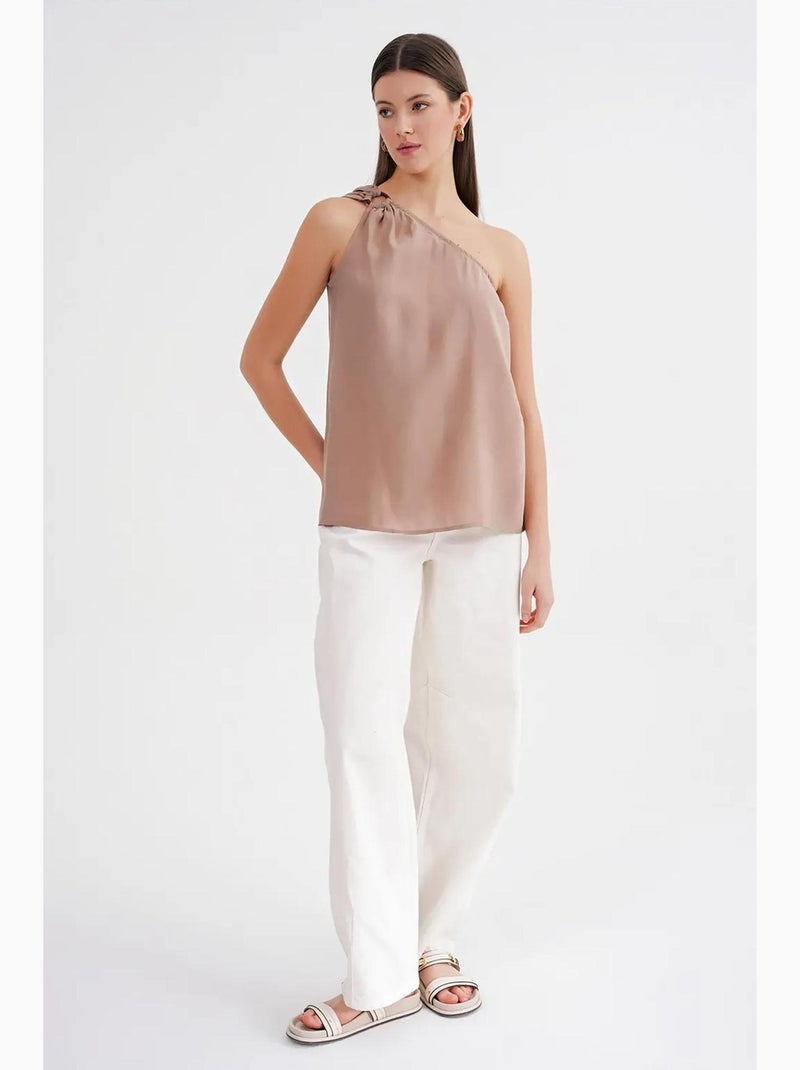 Débardeur col asymétrique détail accessoire mixray Camel - Kiabi