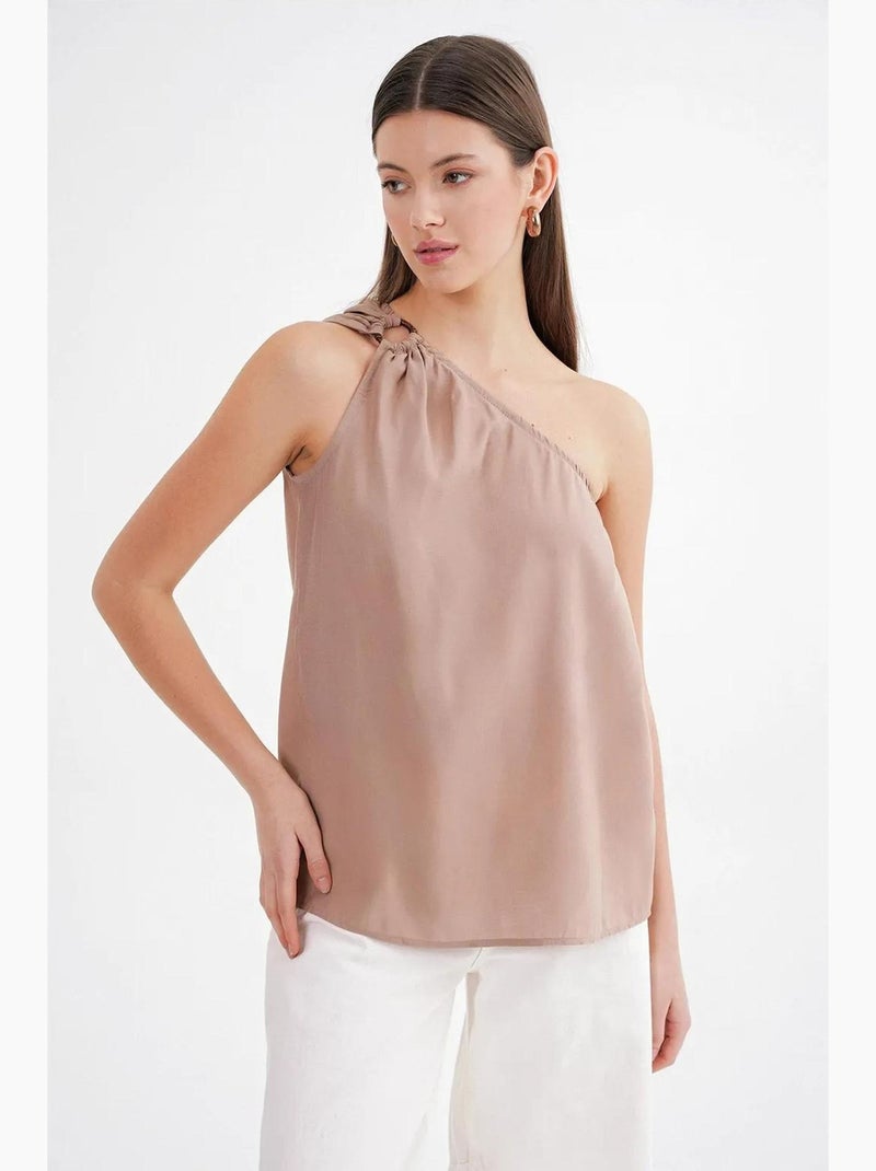 Débardeur col asymétrique détail accessoire mixray Camel - Kiabi