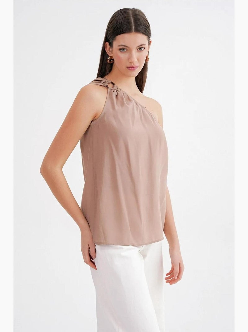 Débardeur col asymétrique détail accessoire mixray Camel - Kiabi