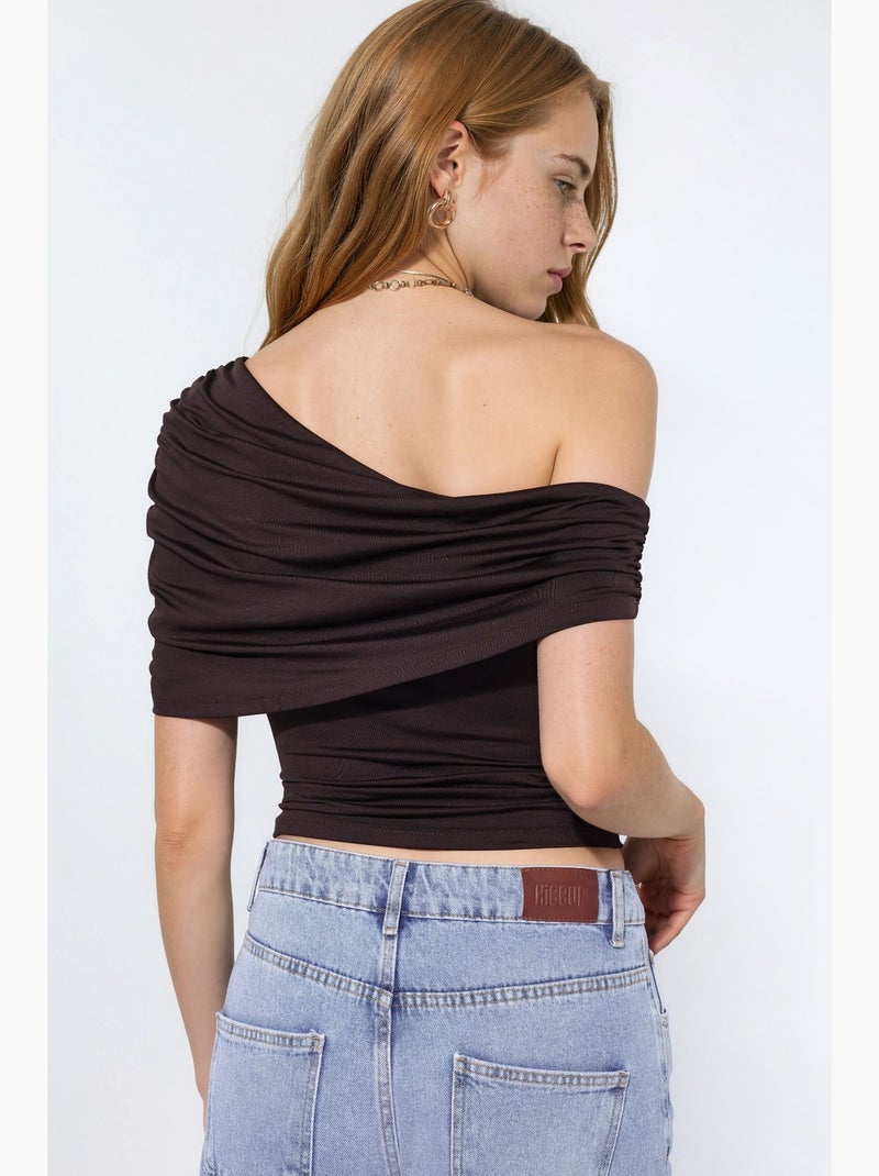 Débardeur col asymétrique drapé hiccup Marron chocolat - Kiabi