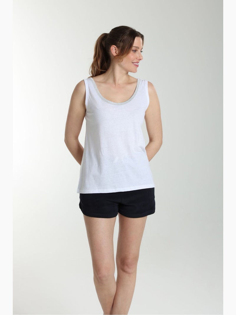 Debardeur Col Lurex Femme Deb Summer   Avec Col Rond | Gerard Pasquier Blanc - Kiabi