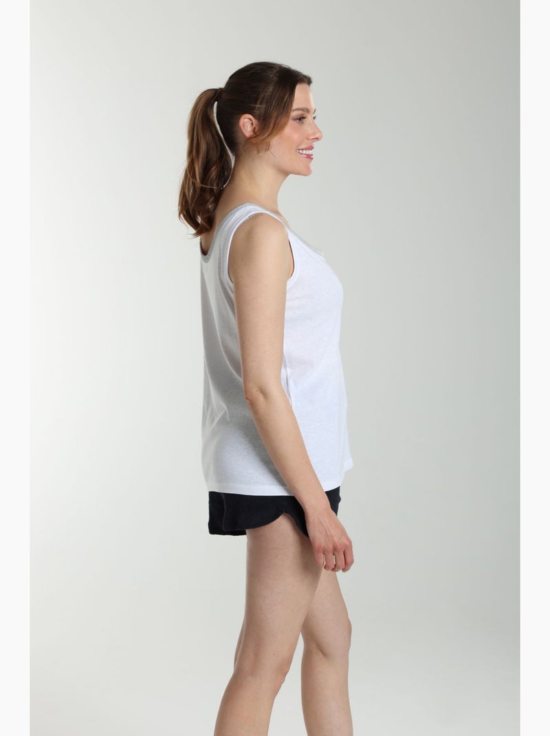 Debardeur Col Lurex Femme Deb Summer   Avec Col Rond | Gerard Pasquier Blanc - Kiabi