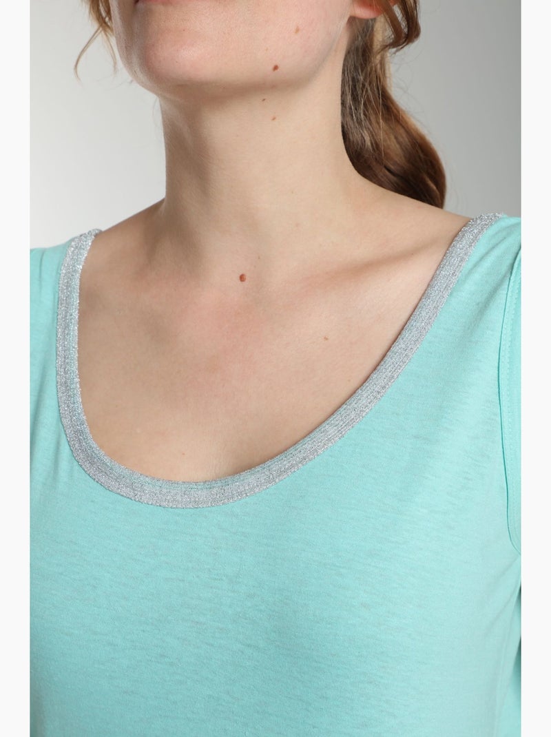 Debardeur Col Lurex Femme Deb Summer Carage()  Avec Col Rond | Gerard Pasquier Bleu turquoise - Kiabi