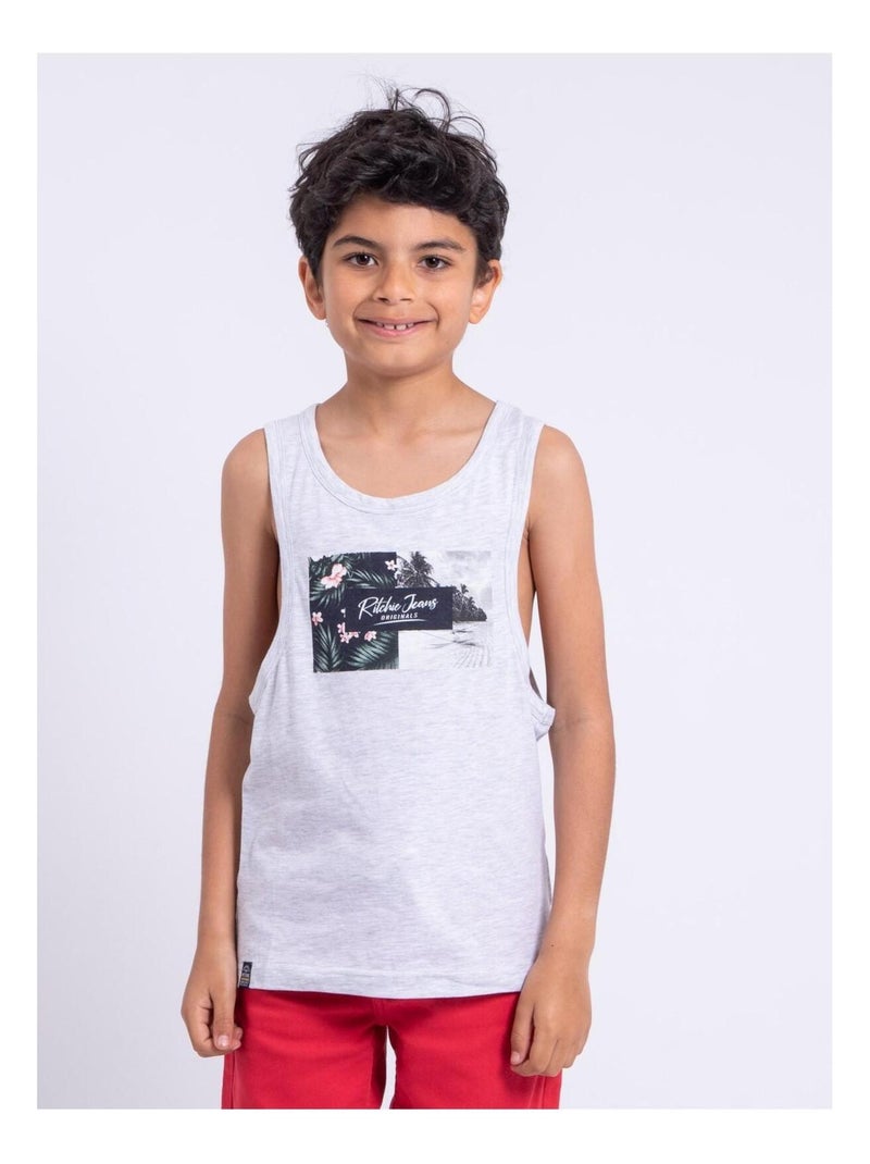 Débardeur col rond pur coton NABODY garçon Gris clair - Kiabi