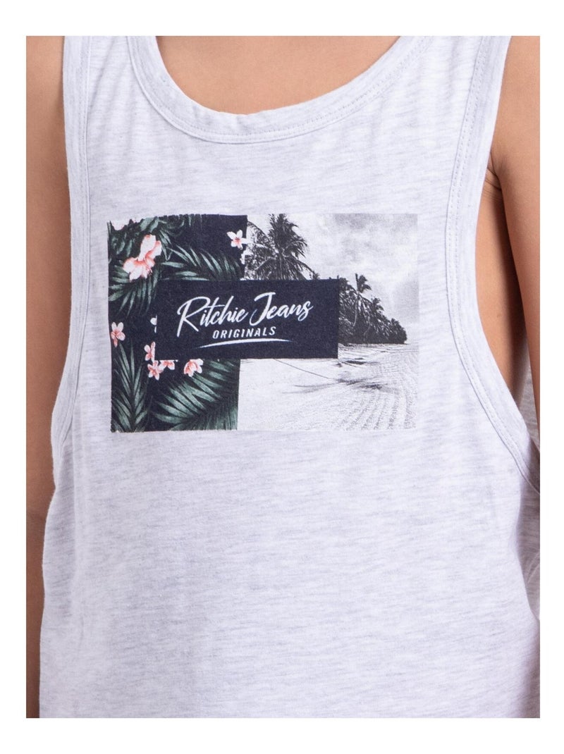 Débardeur col rond pur coton NABODY garçon Gris clair - Kiabi