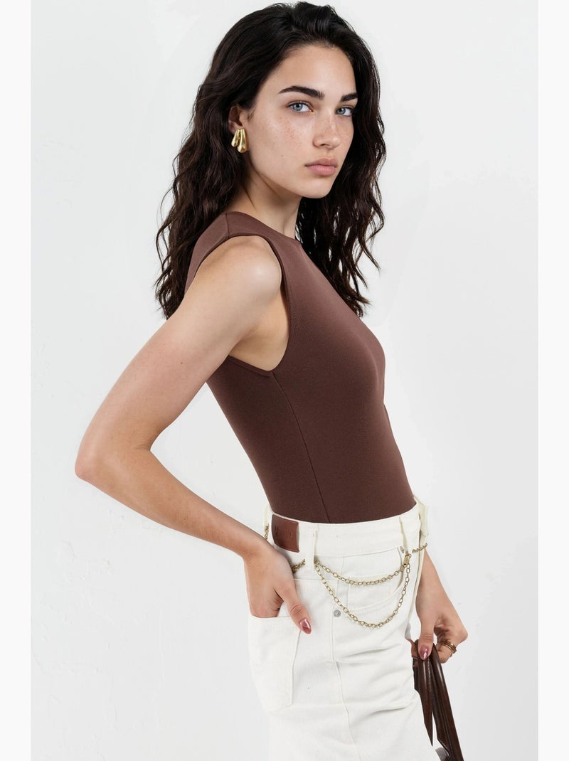 Débardeur col rond uni busem Marron - Kiabi