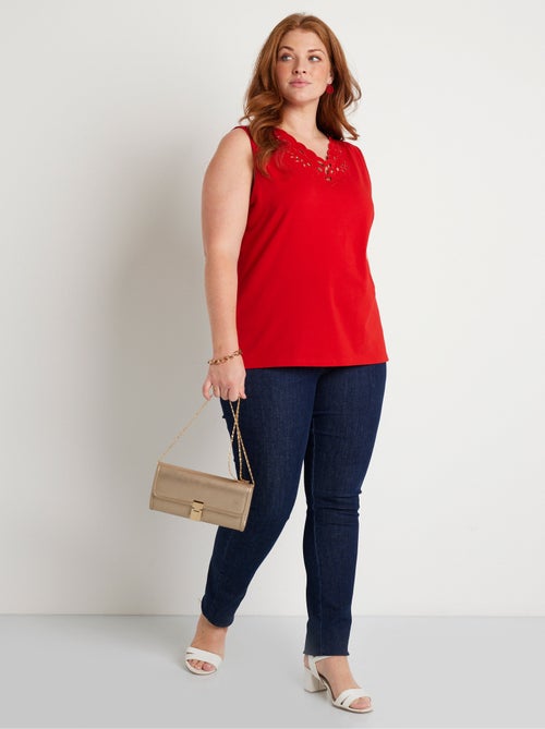 Débardeur col V ajouré brodé - Kiabi