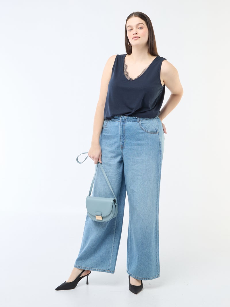 Débardeur col V avec dentelle Bleu - Kiabi