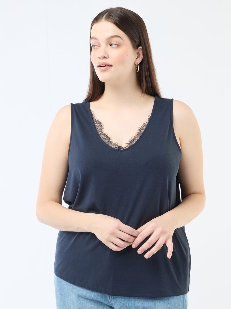 Débardeur col V avec dentelle Bleu - Kiabi