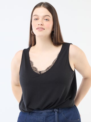 Débardeur col V avec dentelle