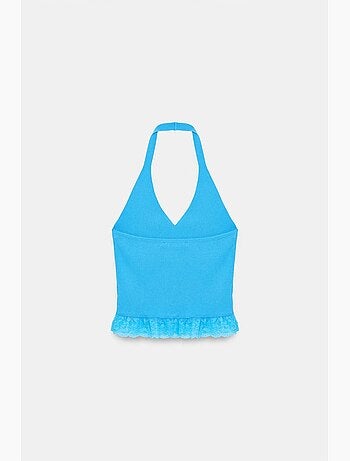 Débardeur côtelé à encolure v dentelle dilvin