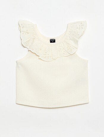Débardeur côtelé avec col brodé