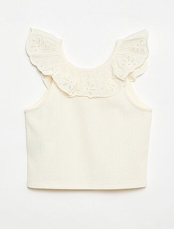 Débardeur côtelé avec col brodé