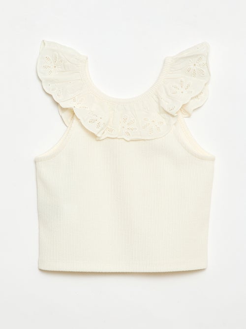 Débardeur côtelé avec col brodé - Kiabi