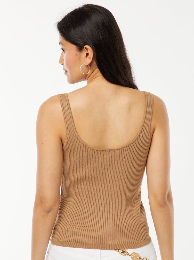 Débardeur côtelé avec encolure en coeur Beige - Kiabi