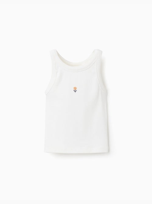 Débardeur côtelé avec fleur brodée - Kiabi