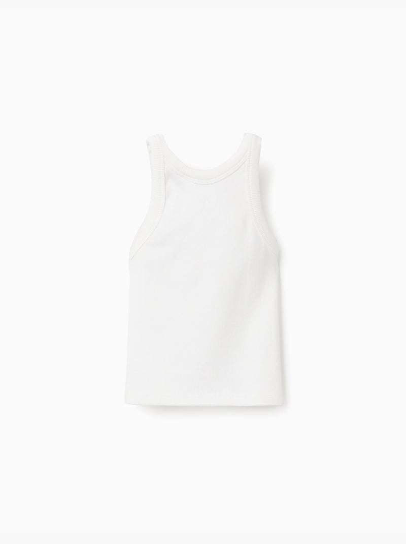 Débardeur côtelé avec fleur brodée Beige clair - Kiabi