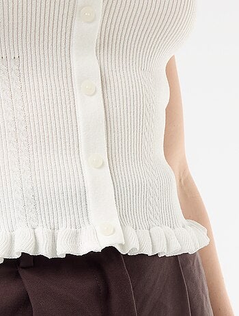 Débardeur côtelé avec ouverture boutonnée factice devant