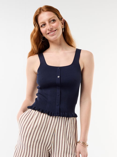 Débardeur côtelé avec ouverture boutonnée factice devant - Kiabi