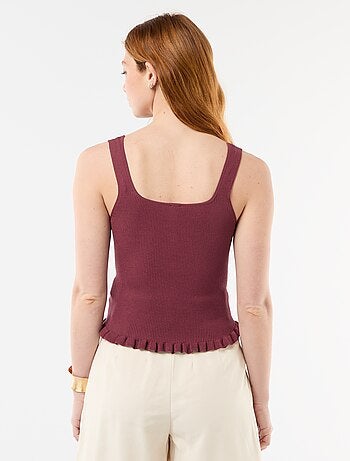 Débardeur côtelé avec ouverture boutonnée factice devant