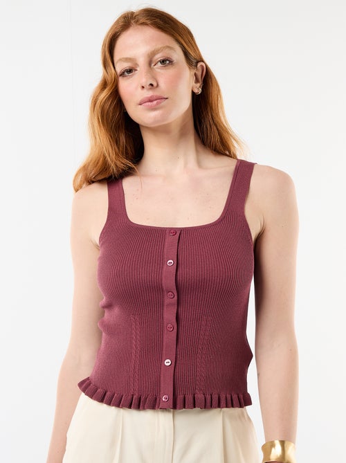 Débardeur côtelé avec ouverture boutonnée factice devant - Kiabi