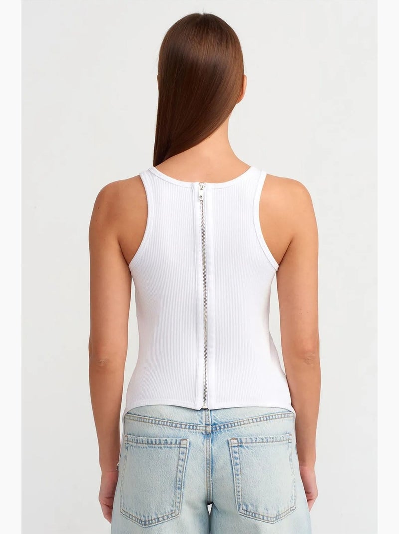 Débardeur côtelé coton zip dilvin Blanc - Kiabi