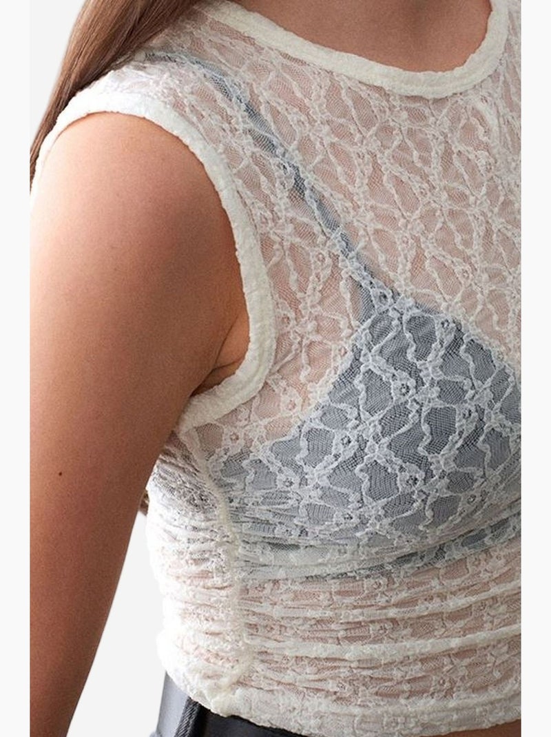 Débardeur côtelé dentelle dilvin Blanc cassé - Kiabi