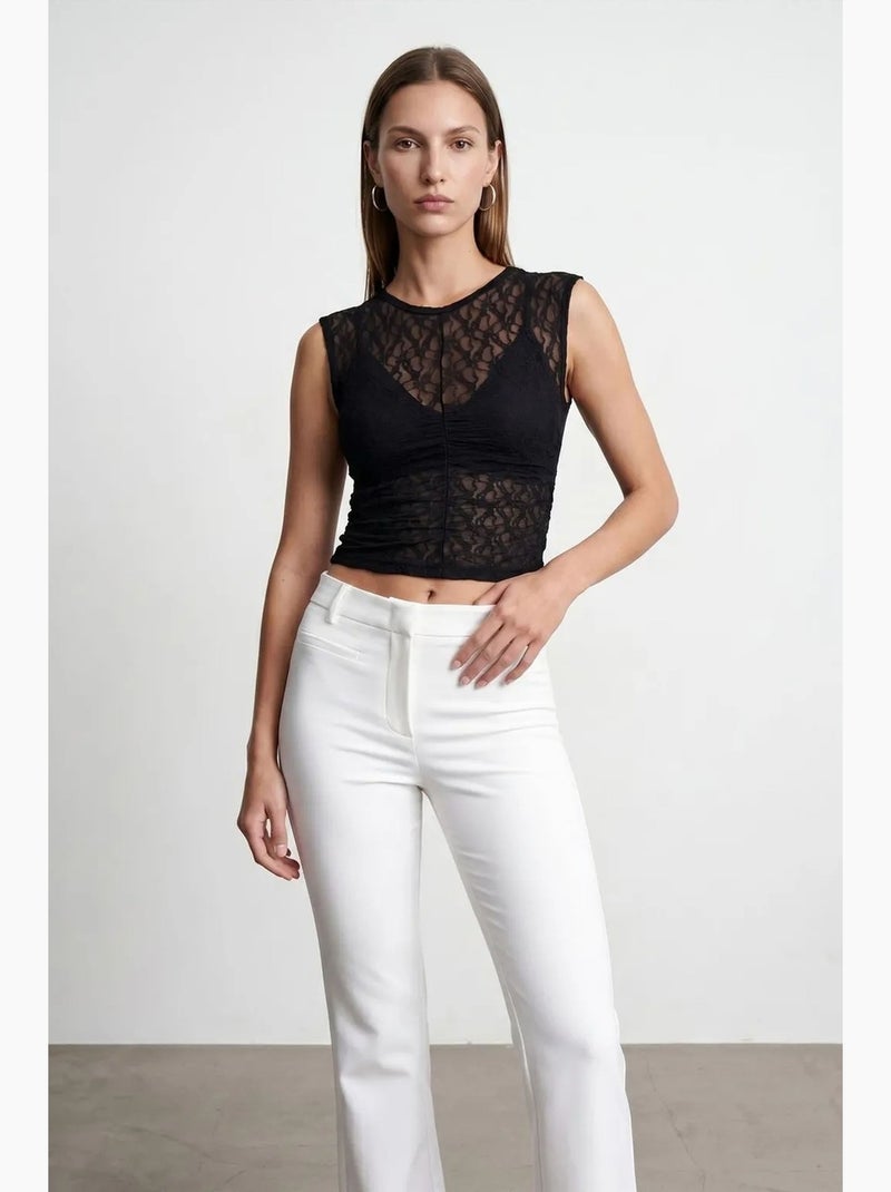 Débardeur côtelé dentelle dilvin Noir - Kiabi