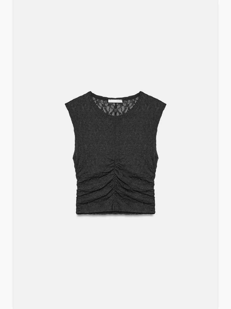 Débardeur côtelé dentelle dilvin Noir - Kiabi