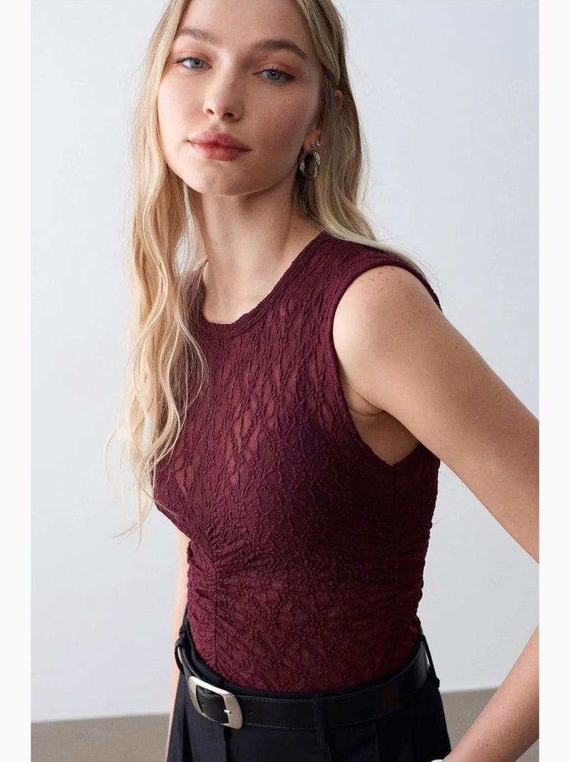 Débardeur côtelé dentelle dilvin Rouge bordeaux - Kiabi