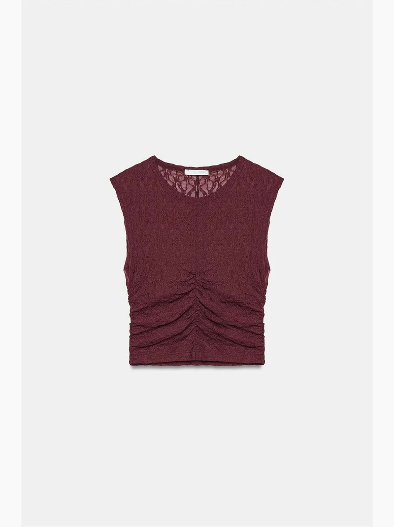 Débardeur côtelé dentelle dilvin Rouge bordeaux - Kiabi