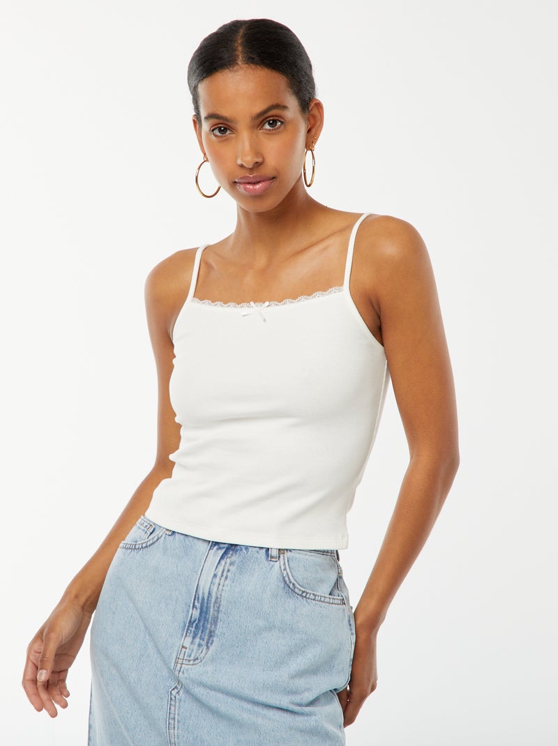 Débardeur côtelé sans manches crop top blanc - Kiabi