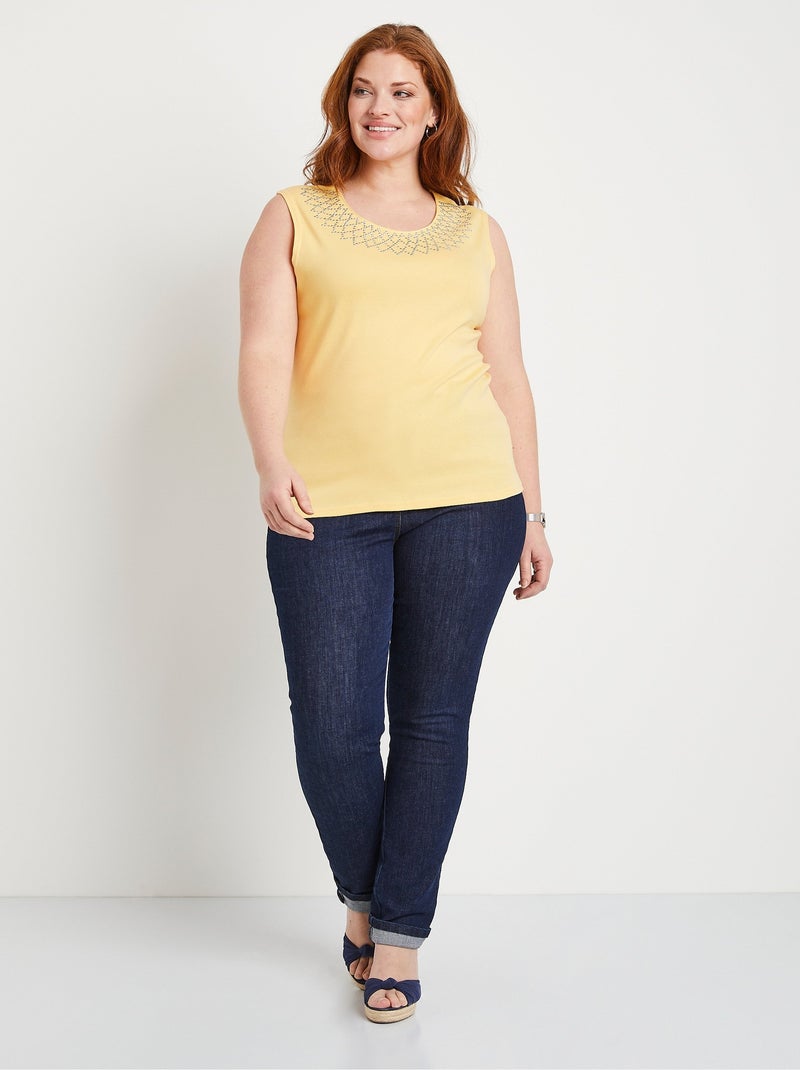 Débardeur coton court fantaisie cloutée Jaune - Kiabi