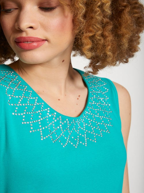 Débardeur coton court fantaisie cloutée - Kiabi