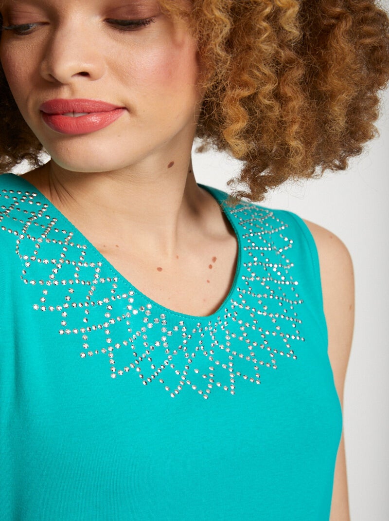 Débardeur coton court fantaisie cloutée Vert - Kiabi