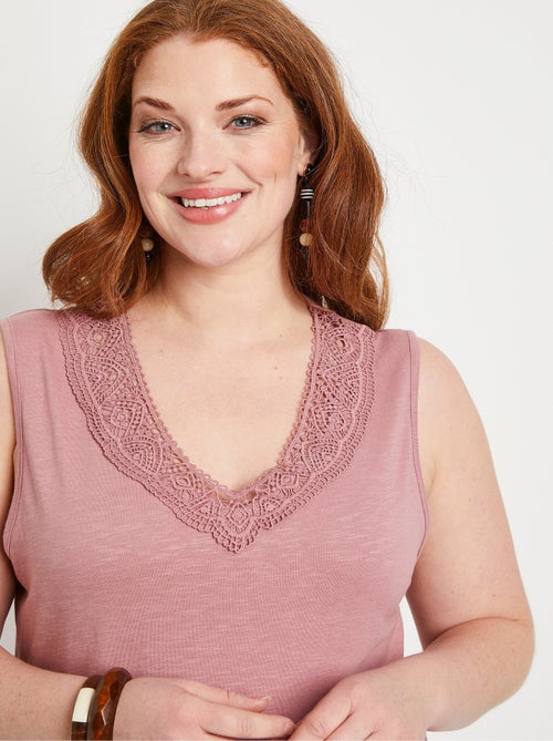 Débardeur coton et macramé - Kiabi