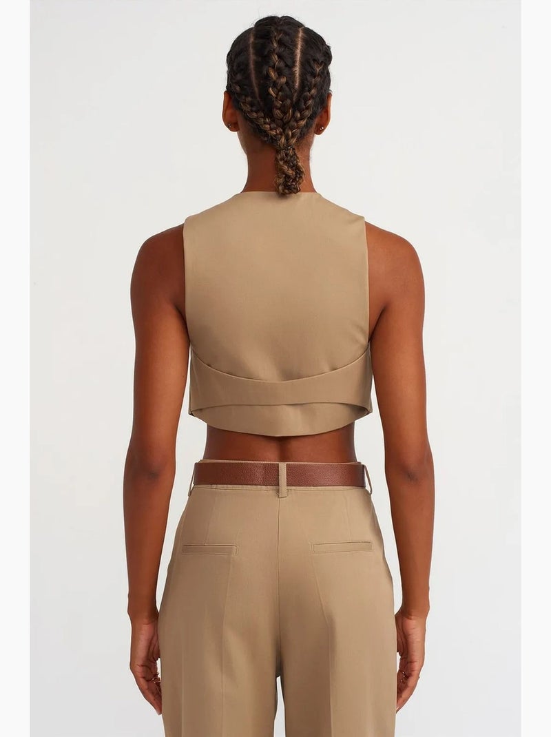 Débardeur coton popeline col v dilvin Beige argile - Kiabi