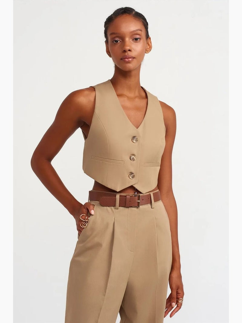 Débardeur coton popeline col v dilvin Beige argile - Kiabi