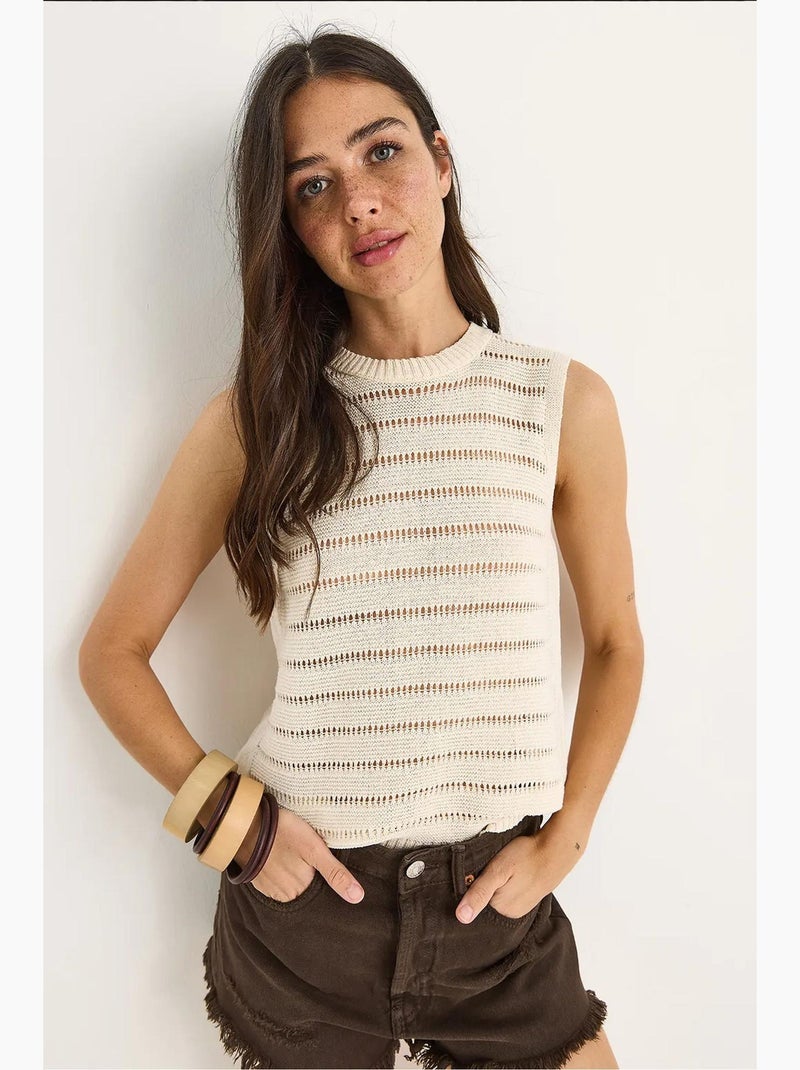 Débardeur court col rond à motif lucci Beige argile - Kiabi
