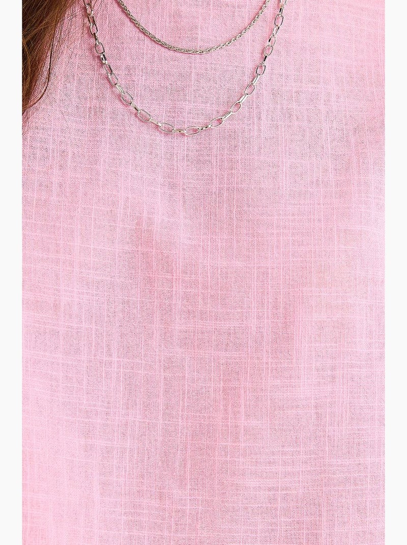 Débardeur court col rond en lin mélangé lucci Rose fluo/Solinotes - Kiabi