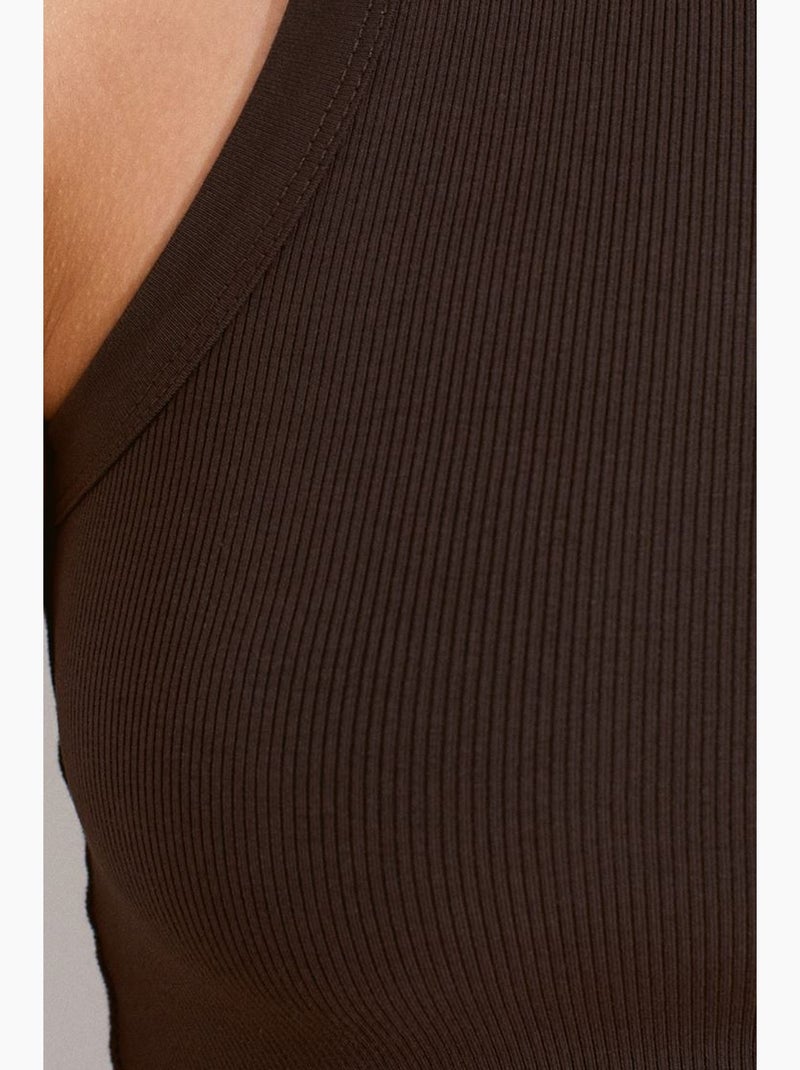Débardeur court côtelé mélange coton dilvin Marron chocolat - Kiabi