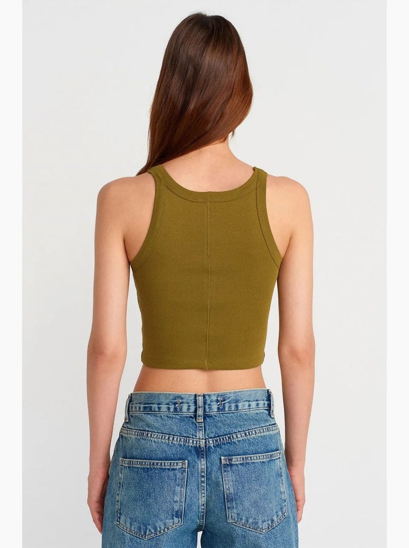 Débardeur court côtelé mélange coton dilvin Vert kaki - Kiabi