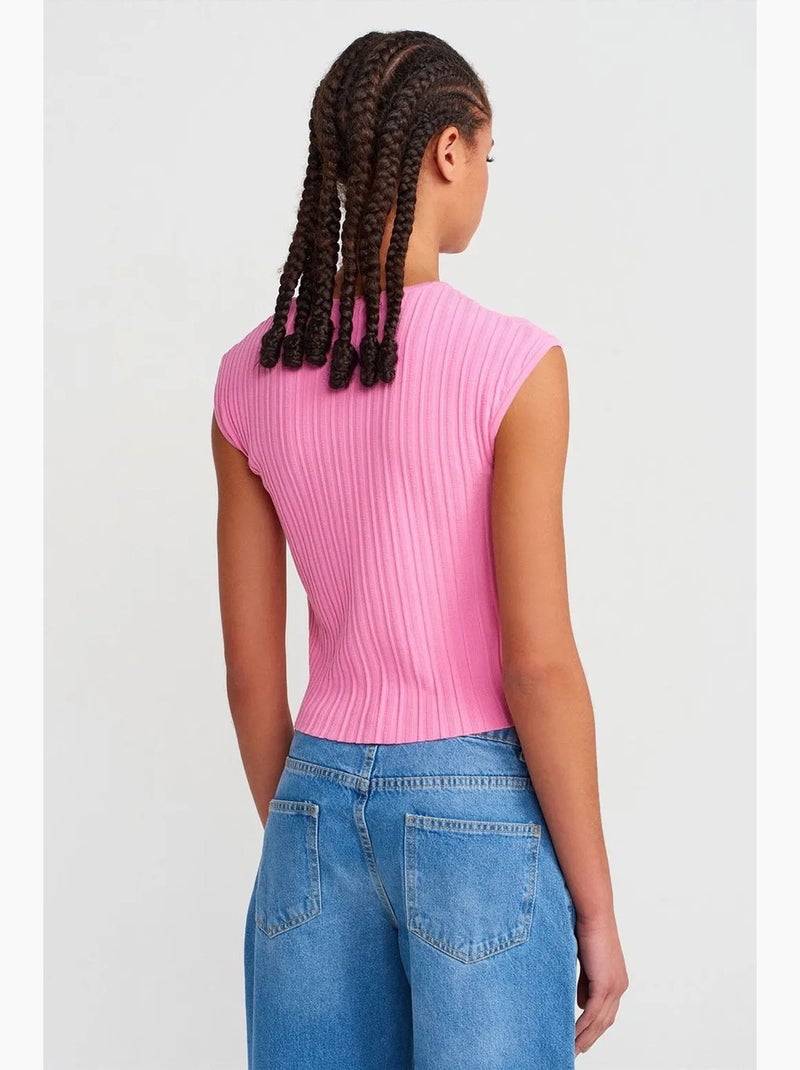 Débardeur court en maille côtelée dilvin Rose fluo/Solinotes - Kiabi