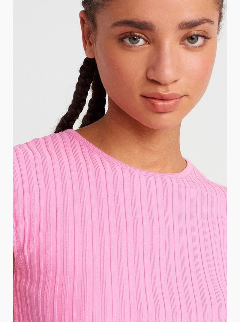 Débardeur court en maille côtelée dilvin Rose fluo/Solinotes - Kiabi